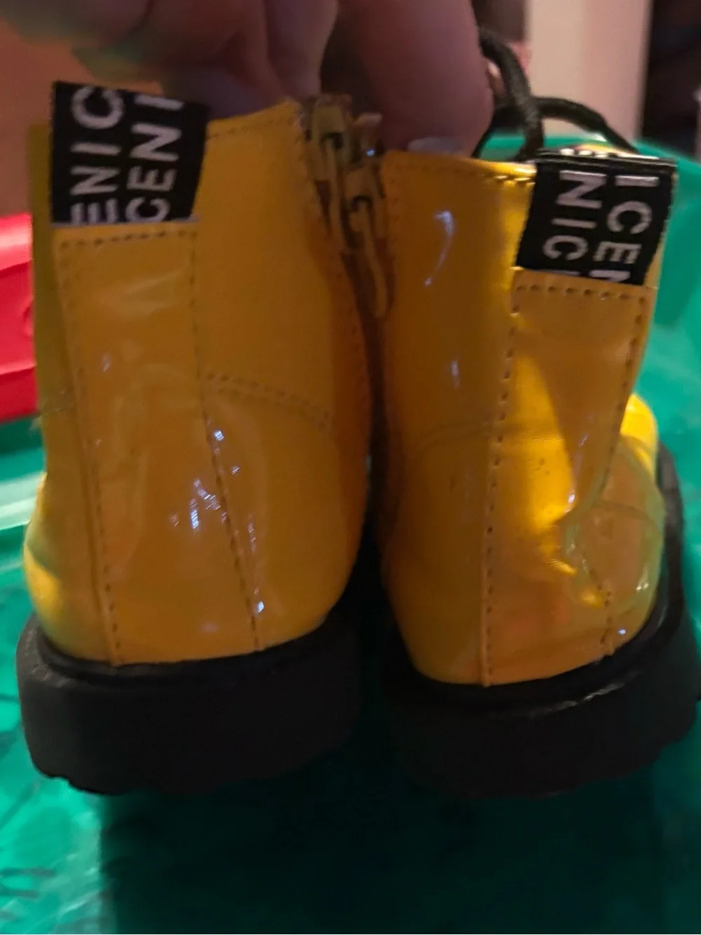 Toddler girl size 8.5 c or EU 25 Briggt Yellow Lace and ZipUp Glossy Ankle Boots